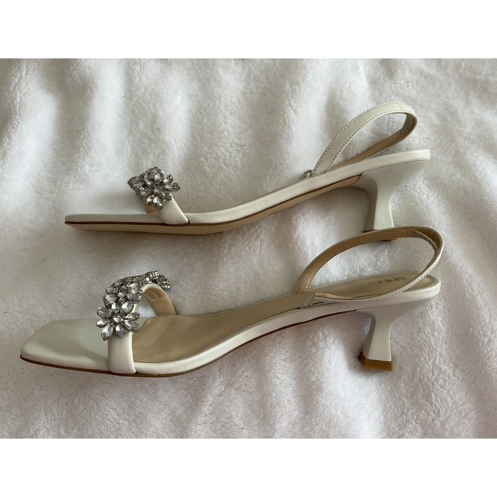 Maeve Gem Floral Slingback Kitten Heels Ivory Leather Crystal Embellished Glam 8 - Picture 3 of 8